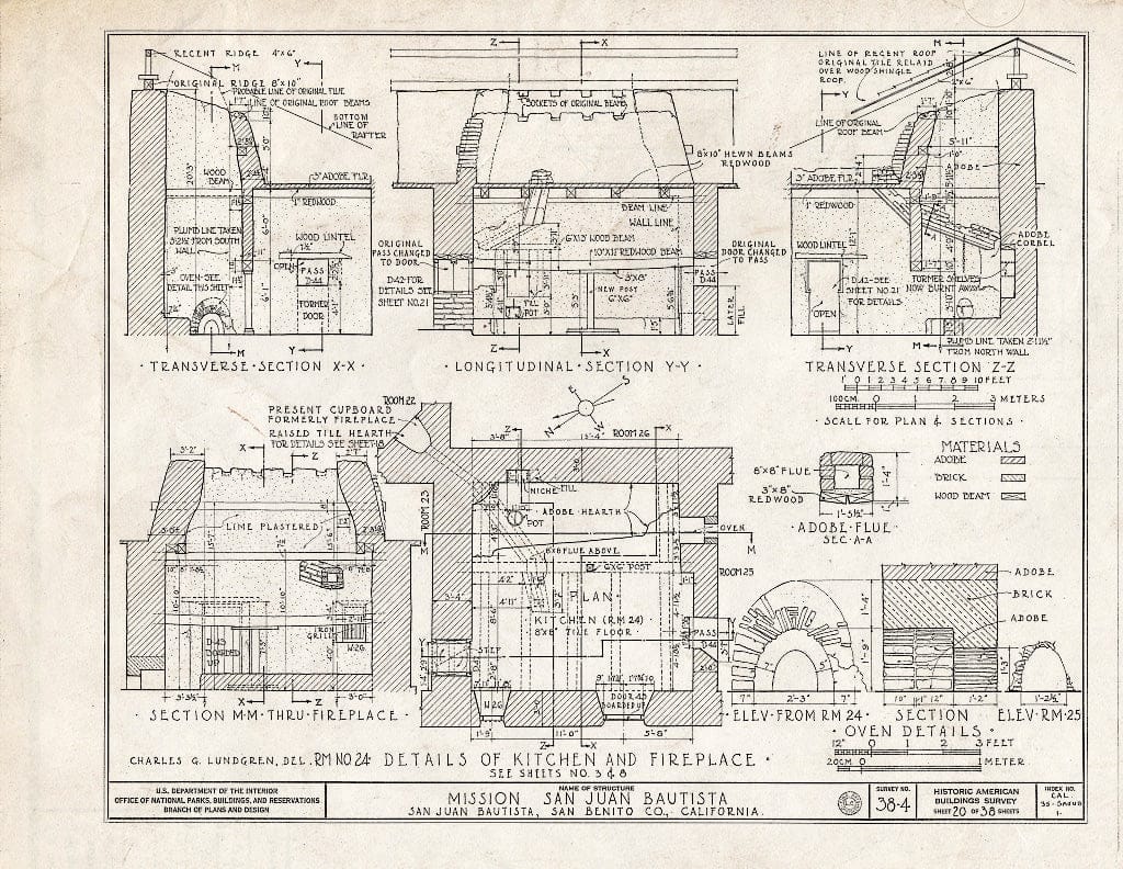 Blueprint HABS Cal,35-SAJUB,1- (Sheet 20 of 38) - Mission San Juan Bautista, Second Street, San Juan Bautista Plaza, San Juan Bautista, San Benito County, CA