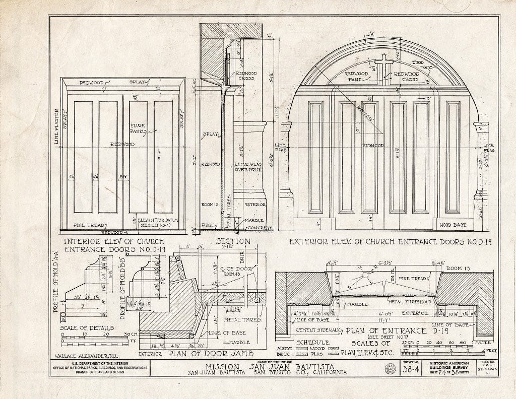 Blueprint HABS Cal,35-SAJUB,1- (Sheet 24 of 38) - Mission San Juan Bautista, Second Street, San Juan Bautista Plaza, San Juan Bautista, San Benito County, CA
