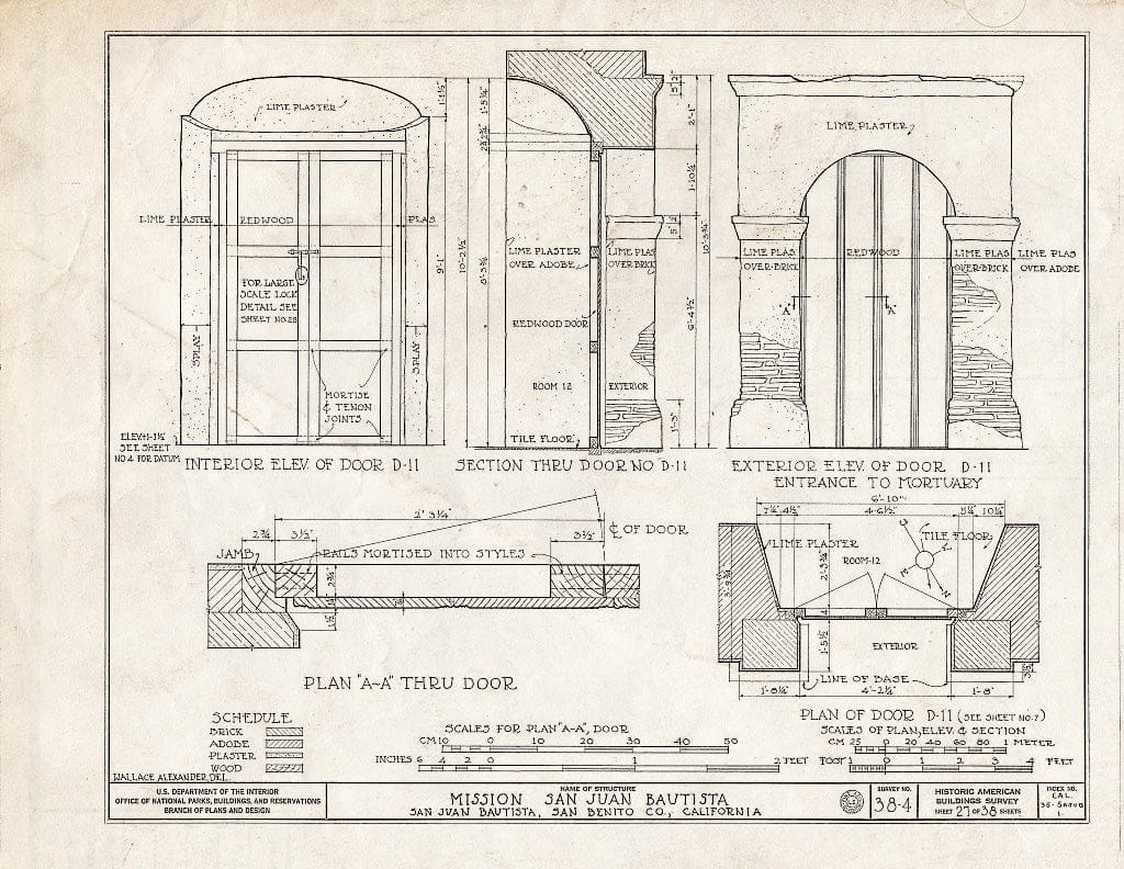 Blueprint HABS Cal,35-SAJUB,1- (Sheet 27 of 38) - Mission San Juan Bautista, Second Street, San Juan Bautista Plaza, San Juan Bautista, San Benito County, CA