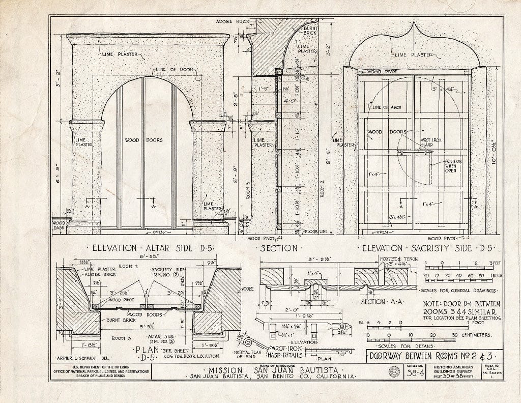 Blueprint HABS Cal,35-SAJUB,1- (Sheet 30 of 38) - Mission San Juan Bautista, Second Street, San Juan Bautista Plaza, San Juan Bautista, San Benito County, CA