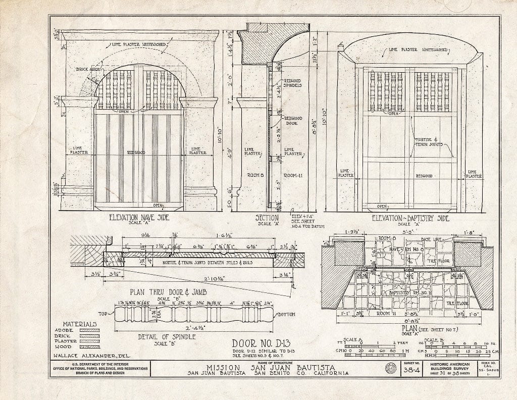 Blueprint HABS Cal,35-SAJUB,1- (Sheet 31 of 38) - Mission San Juan Bautista, Second Street, San Juan Bautista Plaza, San Juan Bautista, San Benito County, CA