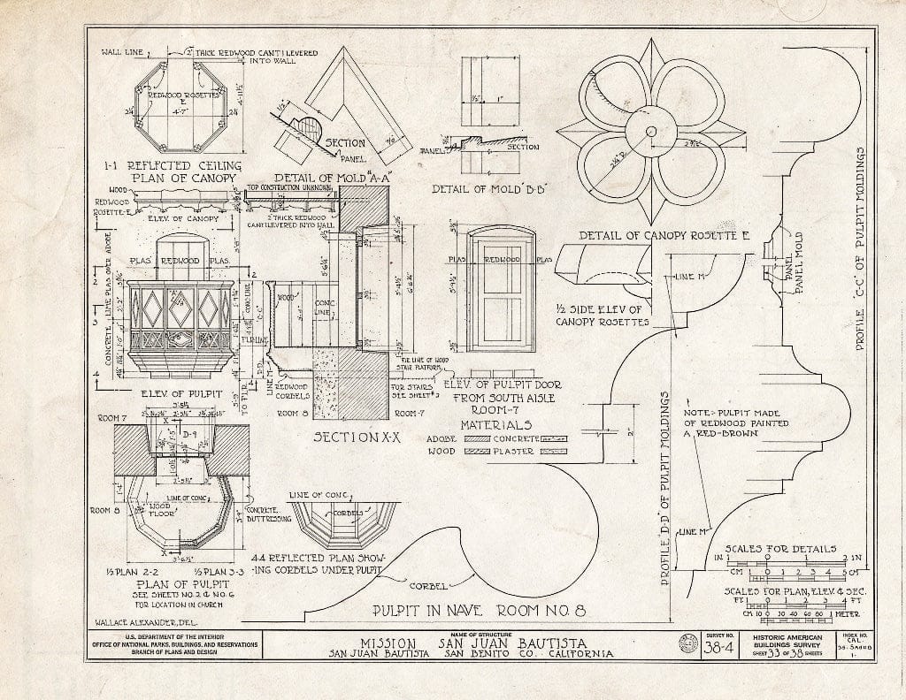 Blueprint HABS Cal,35-SAJUB,1- (Sheet 33 of 38) - Mission San Juan Bautista, Second Street, San Juan Bautista Plaza, San Juan Bautista, San Benito County, CA