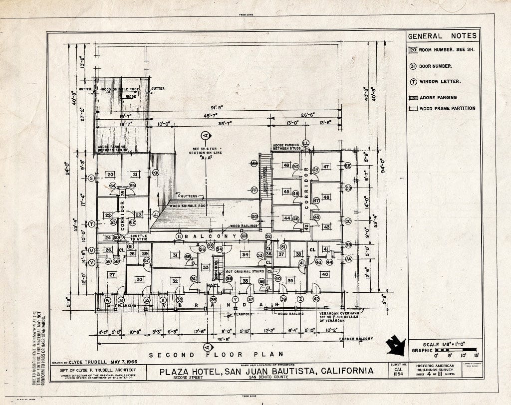 Blueprint HABS Cal,35-SAJUB,4- (Sheet 4 of 11) - Plaza Hotel, Second Street, San Juan Bautista Plaza, San Juan Bautista, San Benito County, CA