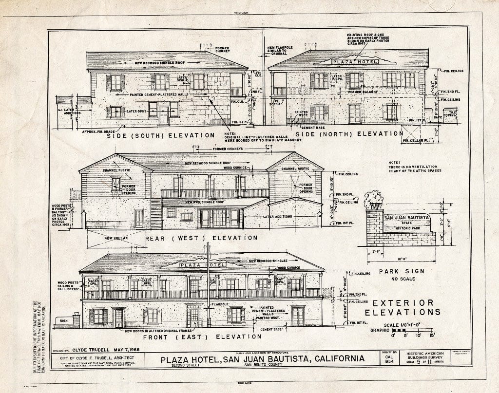 Blueprint HABS Cal,35-SAJUB,4- (Sheet 5 of 11) - Plaza Hotel, Second Street, San Juan Bautista Plaza, San Juan Bautista, San Benito County, CA
