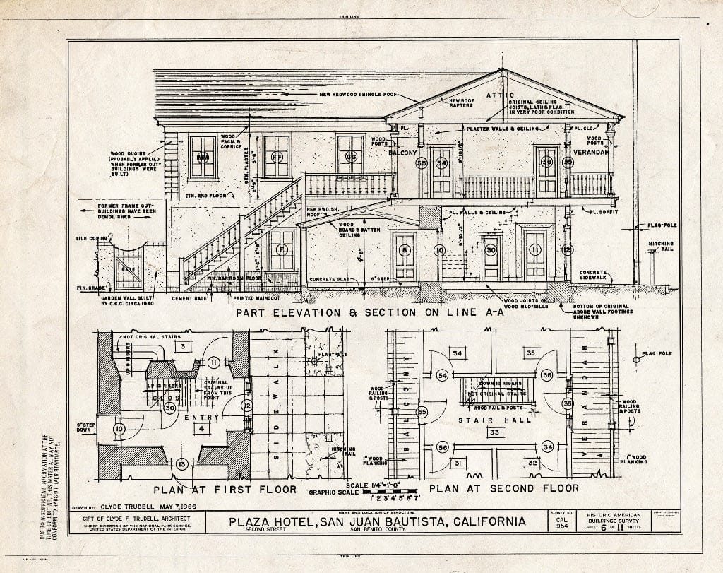 Blueprint HABS Cal,35-SAJUB,4- (Sheet 6 of 11) - Plaza Hotel, Second Street, San Juan Bautista Plaza, San Juan Bautista, San Benito County, CA