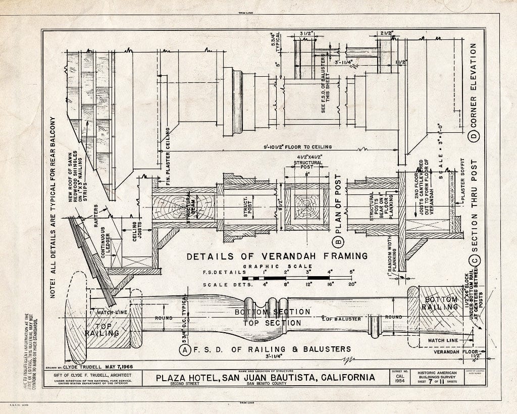 Blueprint HABS Cal,35-SAJUB,4- (Sheet 7 of 11) - Plaza Hotel, Second Street, San Juan Bautista Plaza, San Juan Bautista, San Benito County, CA