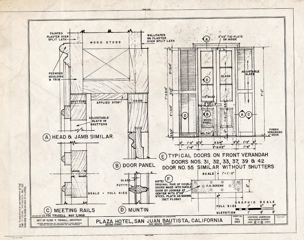Blueprint HABS Cal,35-SAJUB,4- (Sheet 11 of 11) - Plaza Hotel, Second Street, San Juan Bautista Plaza, San Juan Bautista, San Benito County, CA
