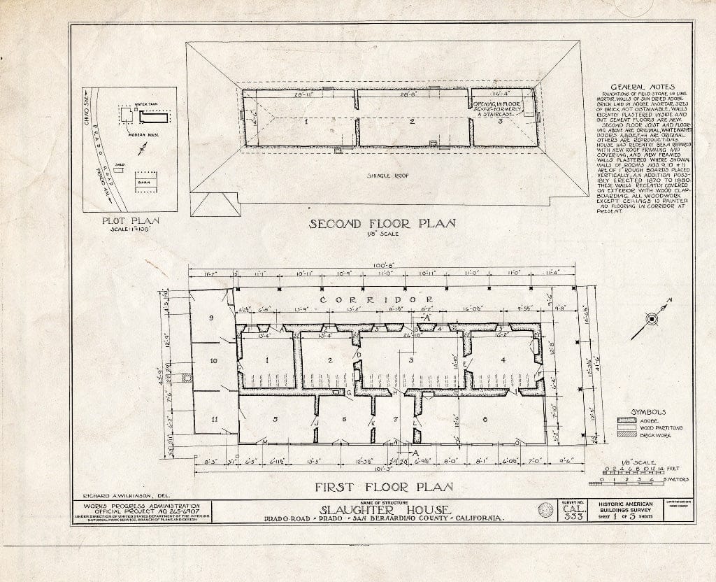 Blueprint HABS Cal,36-Chino.V,1- (Sheet 1 of 3) - Slaughter House, Prado Road, Chino, San Bernardino County, CA