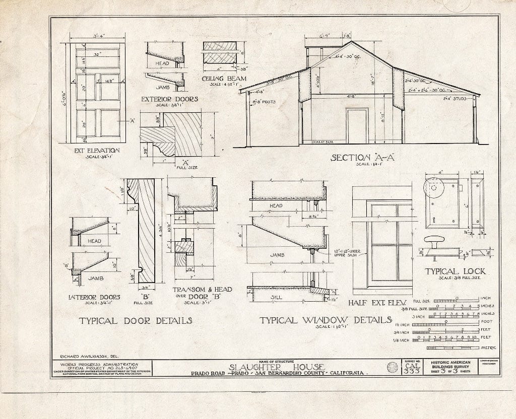 Blueprint HABS Cal,36-Chino.V,1- (Sheet 3 of 3) - Slaughter House, Prado Road, Chino, San Bernardino County, CA