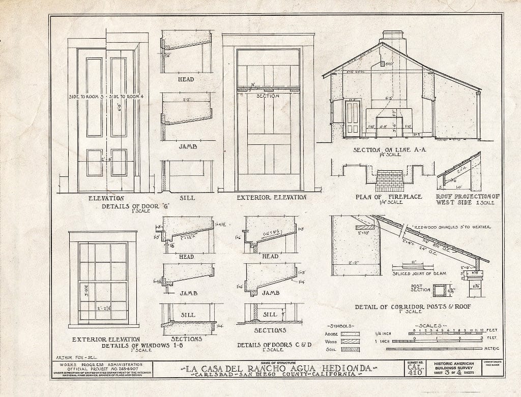Blueprint HABS Cal,37-Carl.V,1- (Sheet 3 of 4) - Casa del Rancho Agua Hedionda, Carlsbad, San Diego County, CA