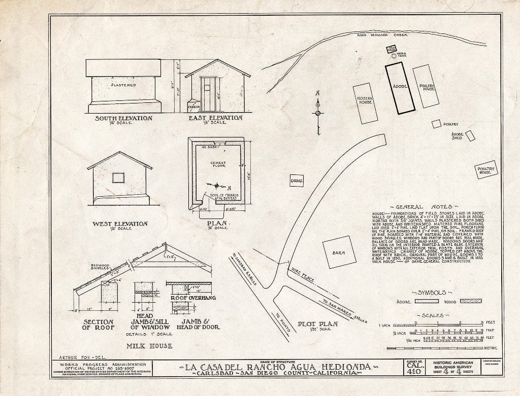 Blueprint HABS Cal,37-Carl.V,1- (Sheet 4 of 4) - Casa del Rancho Agua Hedionda, Carlsbad, San Diego County, CA