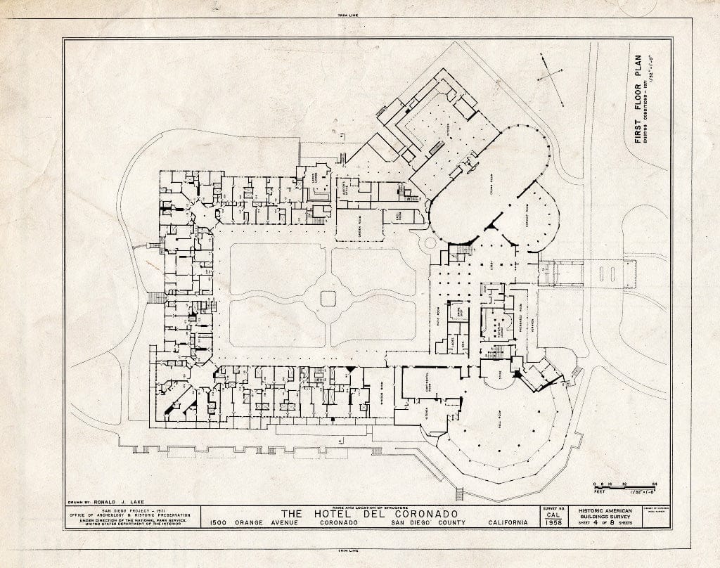 Blueprint HABS Cal,37-CORO,1- (Sheet 4 of 8) - Hotel Del Coronado, 1500 Orange Avenue, Coronado, San Diego County, CA