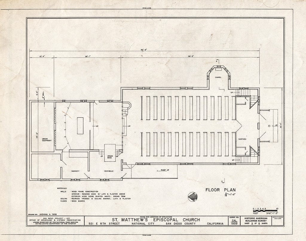 Blueprint HABS Cal,37-NATC,1- (Sheet 2 of 5) - St. Matthew's Episcopal Church, 521 East Eighth Street, National City, San Diego County, CA