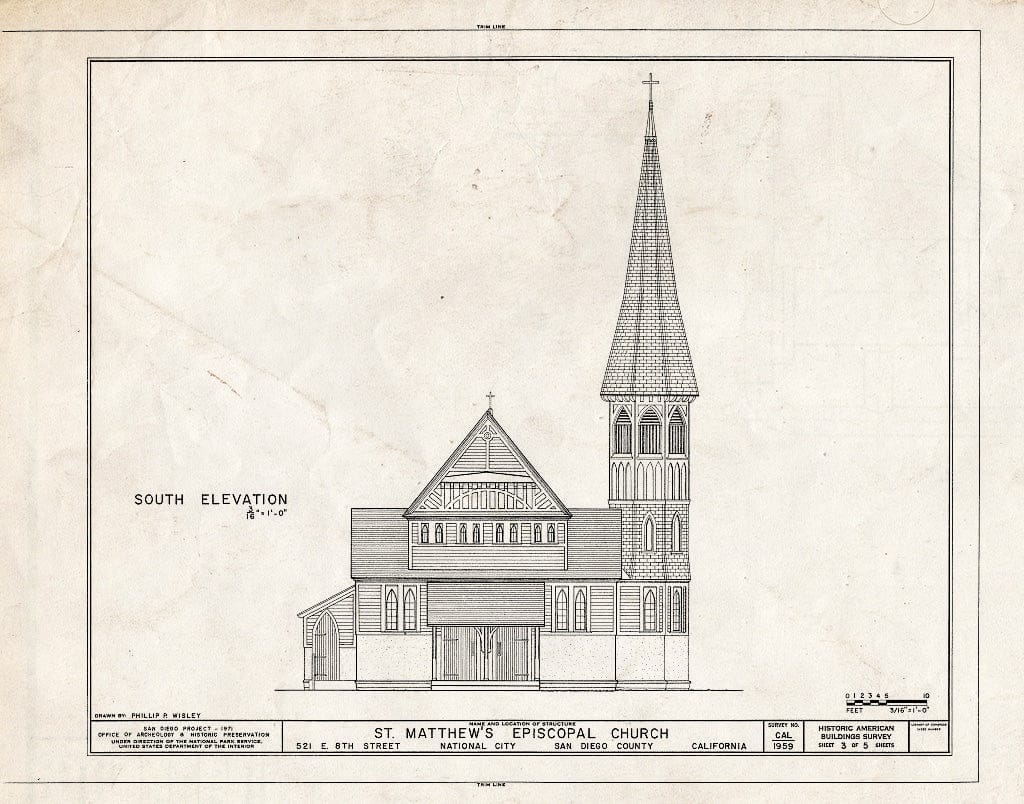 Blueprint HABS Cal,37-NATC,1- (Sheet 3 of 5) - St. Matthew's Episcopal Church, 521 East Eighth Street, National City, San Diego County, CA