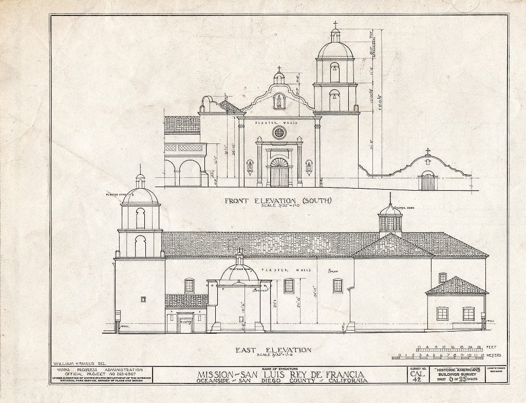 Blueprint HABS Cal,37-OCSI.V,1- (Sheet 6 of 25) - Mission San Luis Rey de Francia, Mission Road, Oceanside, San Diego County, CA