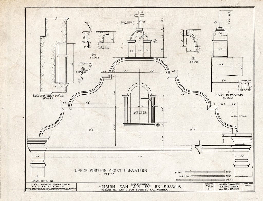 Blueprint HABS Cal,37-OCSI.V,1- (Sheet 15 of 25) - Mission San Luis Rey de Francia, Mission Road, Oceanside, San Diego County, CA