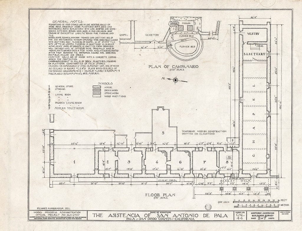 Blueprint HABS Cal,37-PALA,1- (Sheet 2 of 7) - Asistencia of San Antonio de Pala, Mission Road, Pala, San Diego County, CA