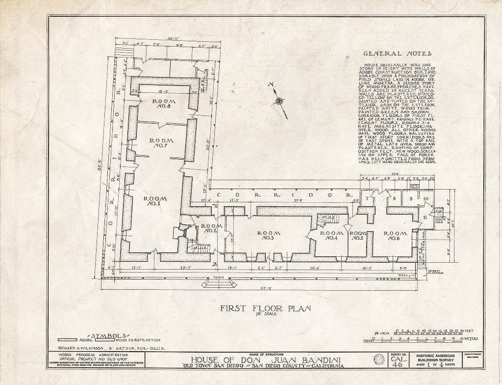 Blueprint HABS Cal,37-OLTO,2- (Sheet 1 of 4) - Don Juan Bandini Home, Mason & Calhoun Streets, San Diego, San Diego County, CA
