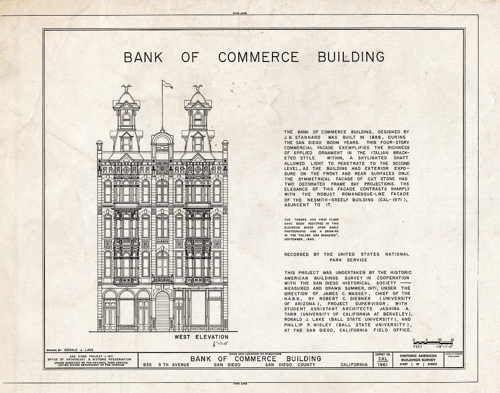 Blueprint HABS Cal,37-SANDI,11- (Sheet 1 of 1) - Bank of Commerce Building, 835 Fifth Avenue, San Diego, San Diego County, CA