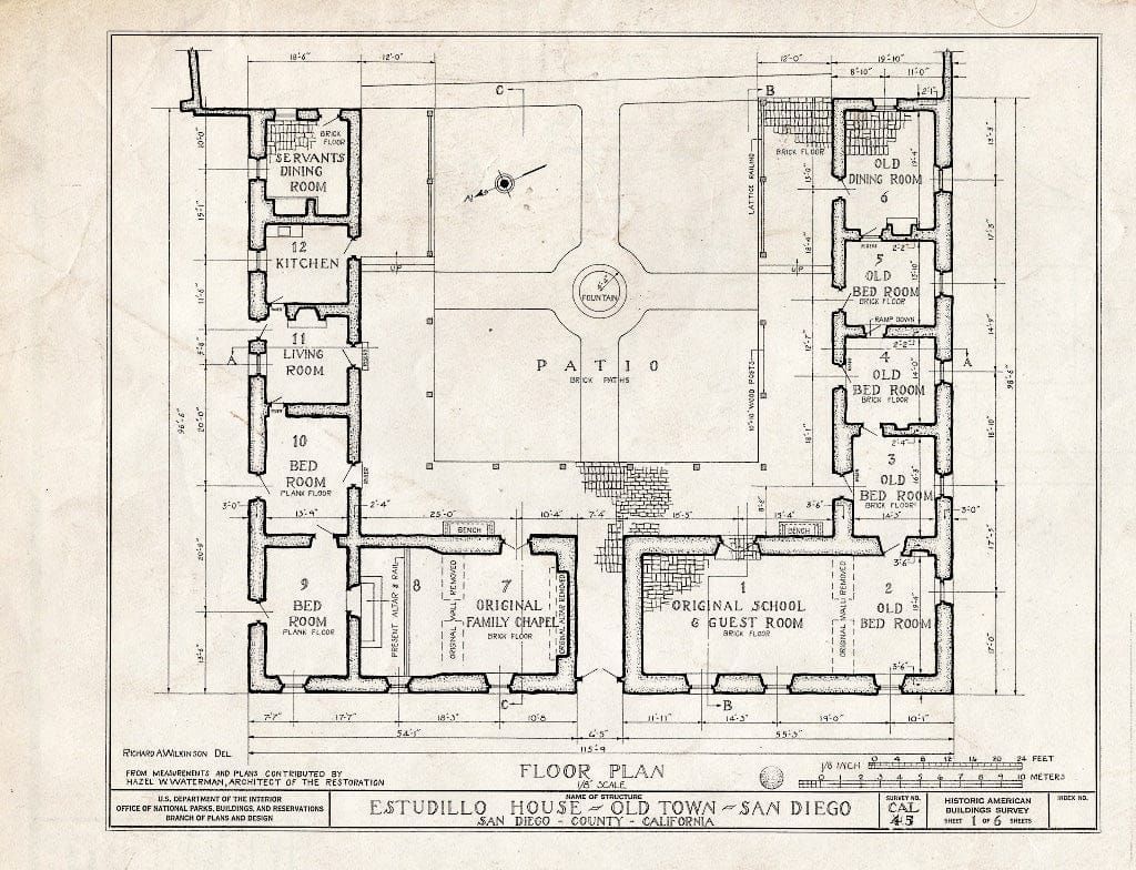 Blueprint HABS Cal,37-OLTO,1- (Sheet 1 of 6) - Jose Antonio Estudillo House, Mason Street & San Diego Avenue, Old Town, San Diego, San Diego County, CA