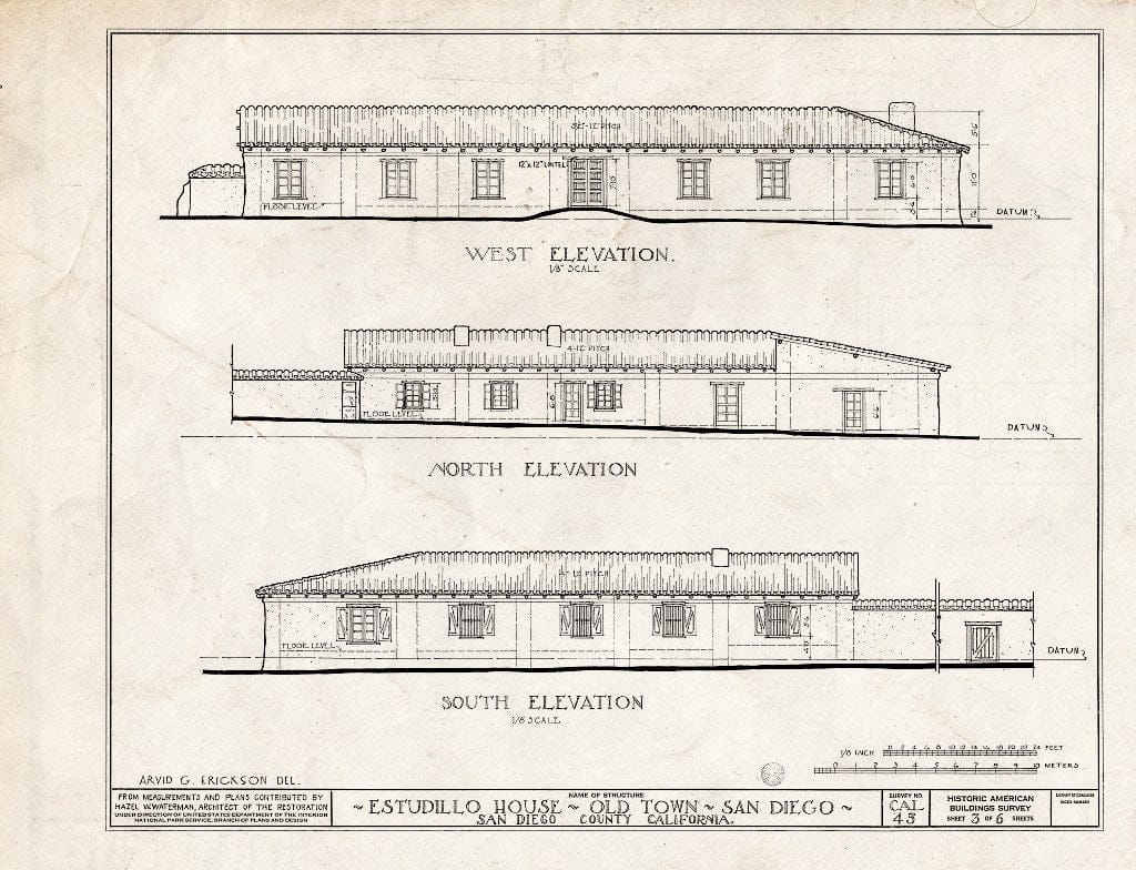 Blueprint HABS Cal,37-OLTO,1- (Sheet 3 of 6) - Jose Antonio Estudillo House, Mason Street & San Diego Avenue, Old Town, San Diego, San Diego County, CA