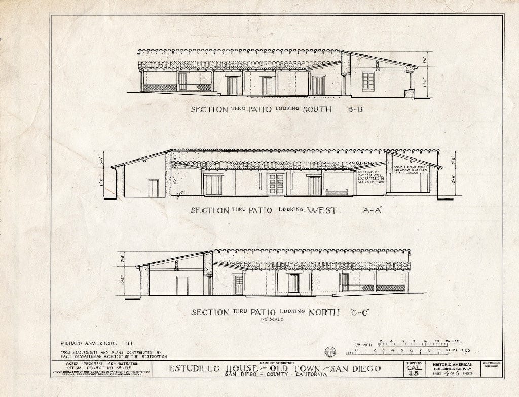 Blueprint HABS Cal,37-OLTO,1- (Sheet 4 of 6) - Jose Antonio Estudillo House, Mason Street & San Diego Avenue, Old Town, San Diego, San Diego County, CA