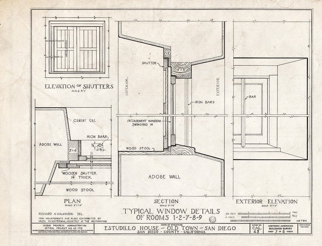Blueprint HABS Cal,37-OLTO,1- (Sheet 5 of 6) - Jose Antonio Estudillo House, Mason Street & San Diego Avenue, Old Town, San Diego, San Diego County, CA