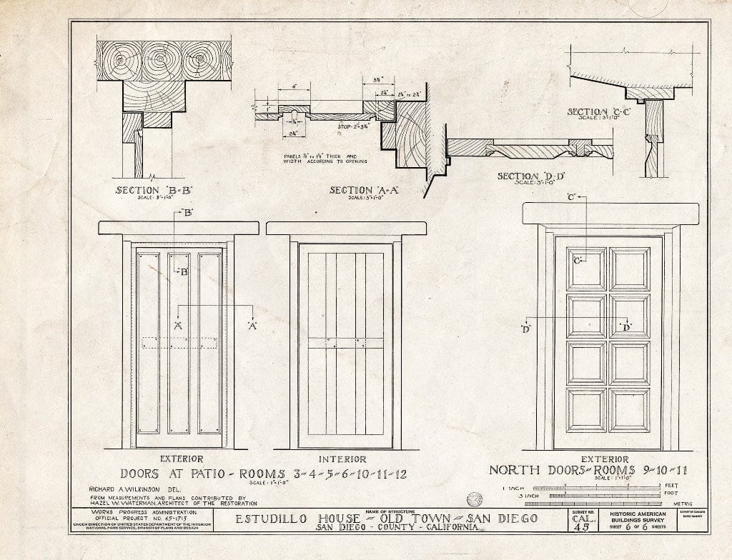 Blueprint HABS Cal,37-OLTO,1- (Sheet 6 of 6) - Jose Antonio Estudillo House, Mason Street & San Diego Avenue, Old Town, San Diego, San Diego County, CA