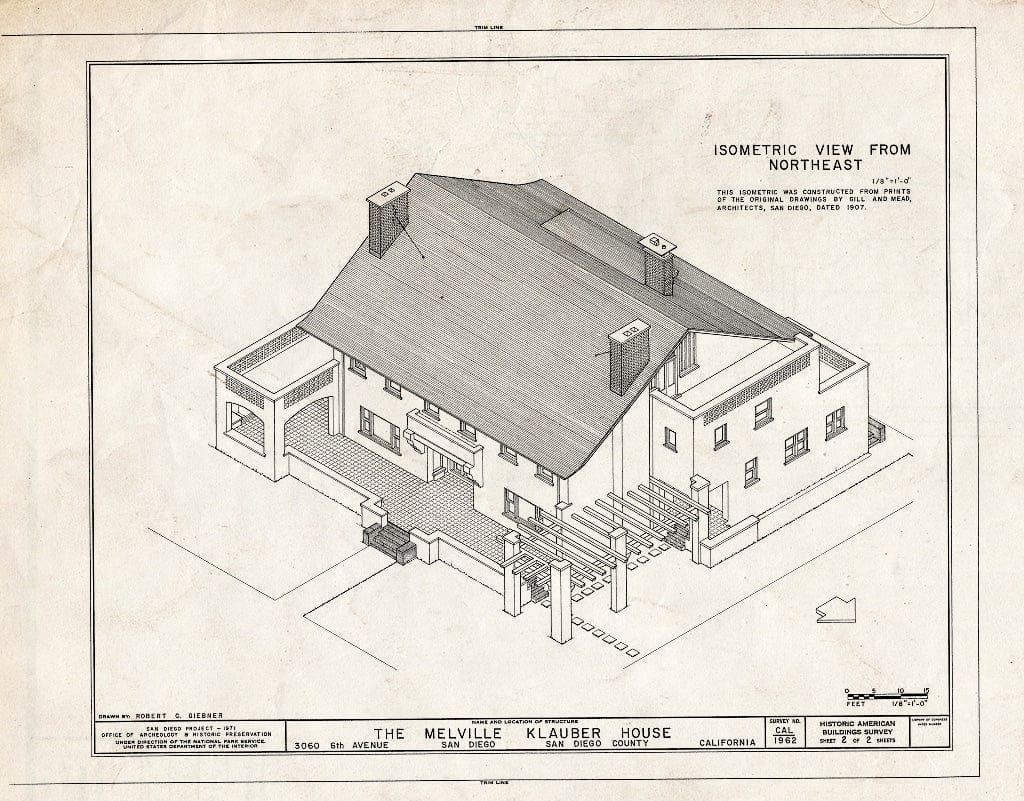 Blueprint HABS Cal,37-SANDI,12- (Sheet 2 of 2) - Melville Klauber House, 3060 Sixth Avenue, San Diego, San Diego County, CA