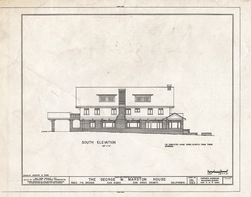 Blueprint HABS Cal,37-SANDI,10- (Sheet 4 of 5) - George W. Marston House, 3525 Seventh Avenue, San Diego, San Diego County, CA