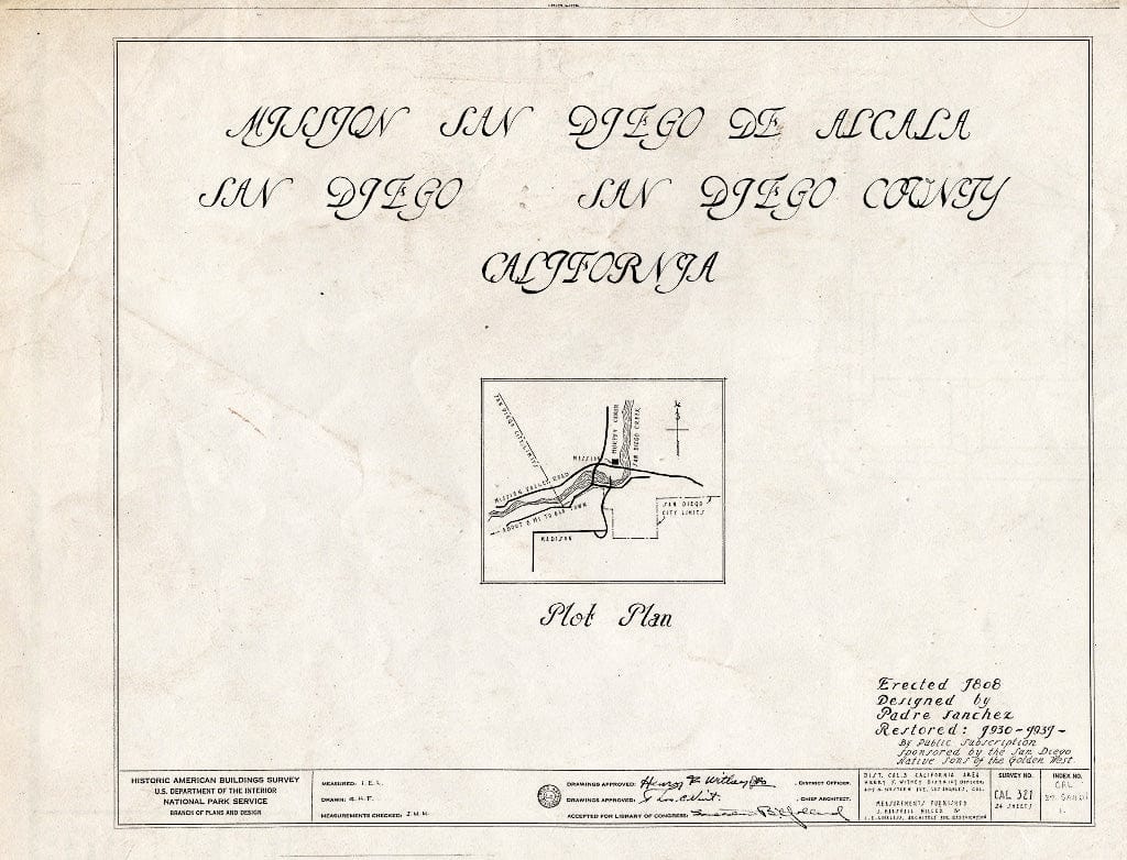 Blueprint HABS Cal,37-SANDI,1- (Sheet 0 of 24) - Mission San Diego de Alcala, Misson Valley Road, San Diego, San Diego County, CA
