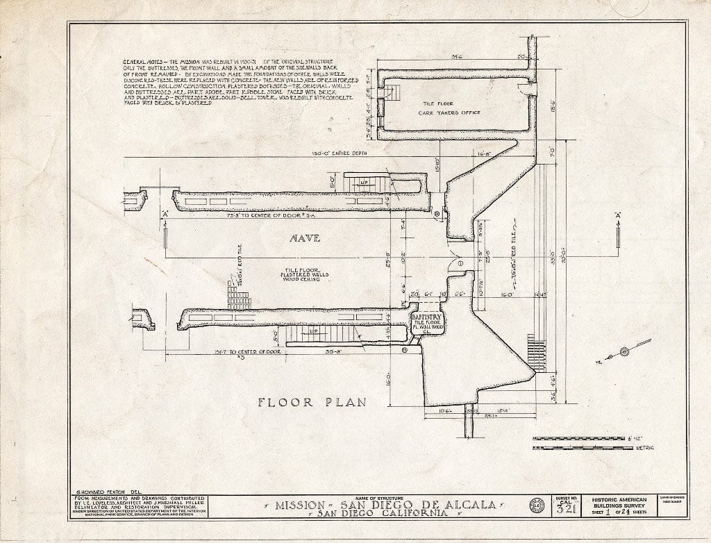 Blueprint HABS Cal,37-SANDI,1- (Sheet 1 of 24) - Mission San Diego de Alcala, Misson Valley Road, San Diego, San Diego County, CA