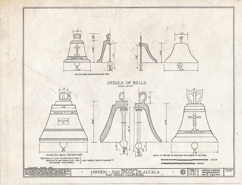 Blueprint HABS Cal,37-SANDI,1- (Sheet 17 of 24) - Mission San Diego de Alcala, Misson Valley Road, San Diego, San Diego County, CA
