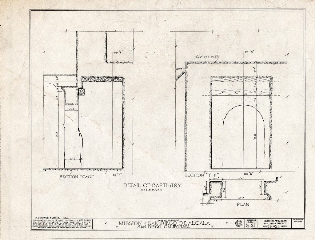 Blueprint HABS Cal,37-SANDI,1- (Sheet 19 of 24) - Mission San Diego de Alcala, Misson Valley Road, San Diego, San Diego County, CA