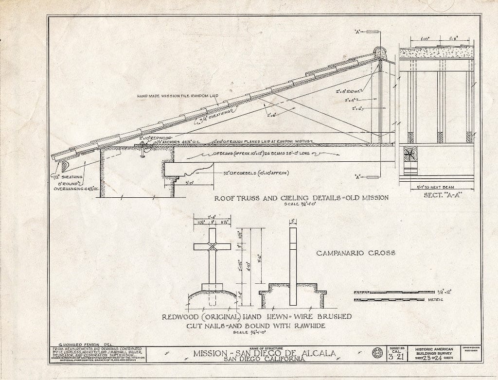 Blueprint HABS Cal,37-SANDI,1- (Sheet 23 of 24) - Mission San Diego de Alcala, Misson Valley Road, San Diego, San Diego County, CA
