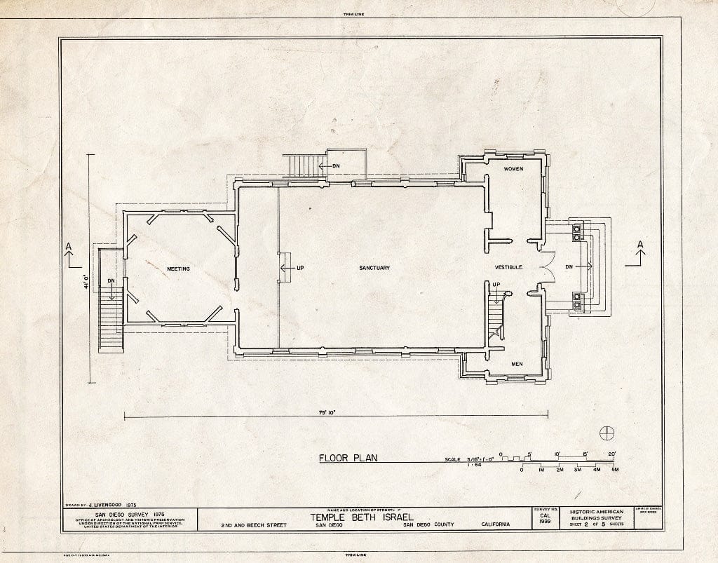 Blueprint HABS Cal,37-SANDI,14- (Sheet 2 of 5) - Temple Beth Israel, 1502 Second Avenue, San Diego, San Diego County, CA