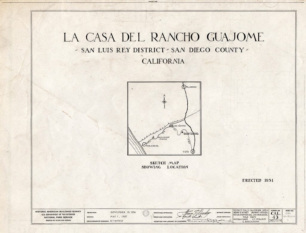 Blueprint HABS Cal,37-VIST.V,1- (Sheet 0 of 11) - Casa de Rancho Guajome, San Luis Rey, San Diego County, CA