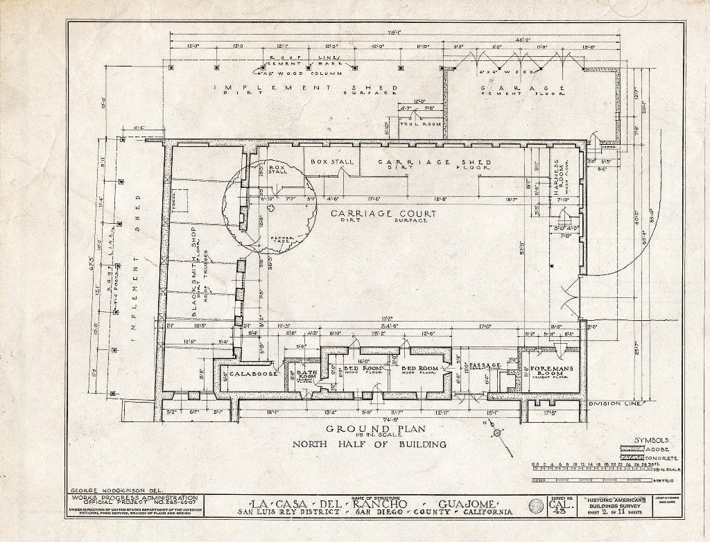 Blueprint HABS Cal,37-VIST.V,1- (Sheet 2 of 11) - Casa de Rancho Guajome, San Luis Rey, San Diego County, CA