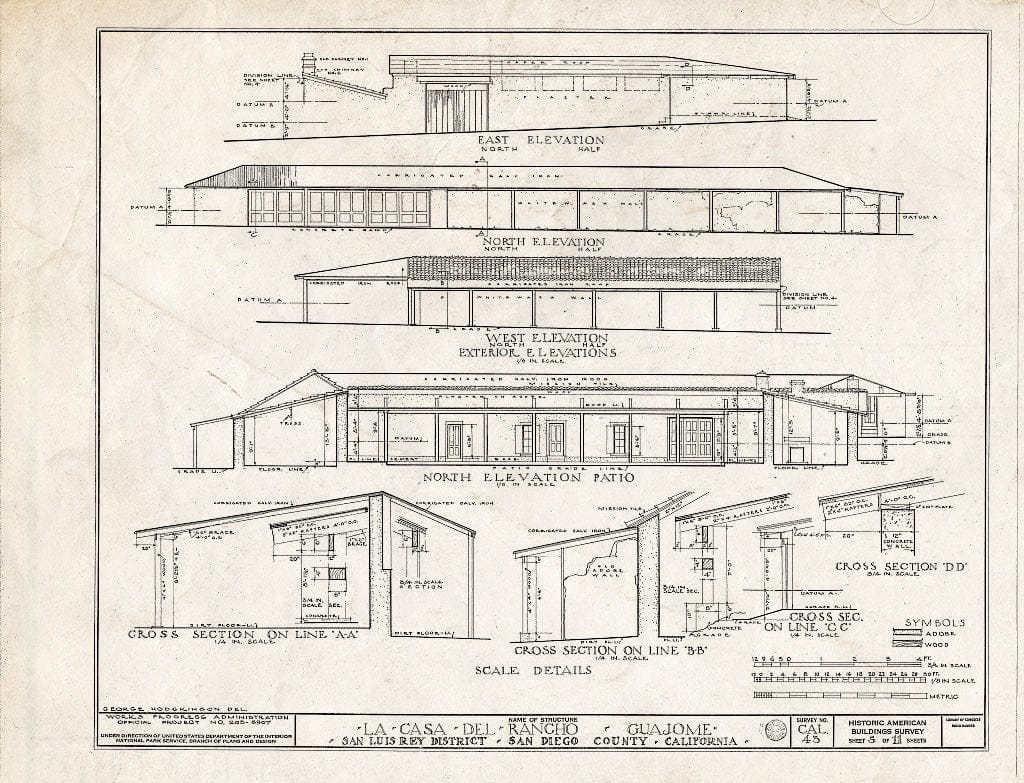 Blueprint HABS Cal,37-VIST.V,1- (Sheet 5 of 11) - Casa de Rancho Guajome, San Luis Rey, San Diego County, CA