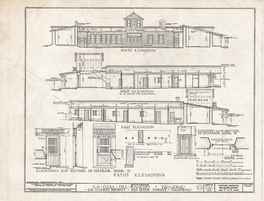 Blueprint HABS Cal,37-VIST.V,1- (Sheet 7 of 11) - Casa de Rancho Guajome, San Luis Rey, San Diego County, CA