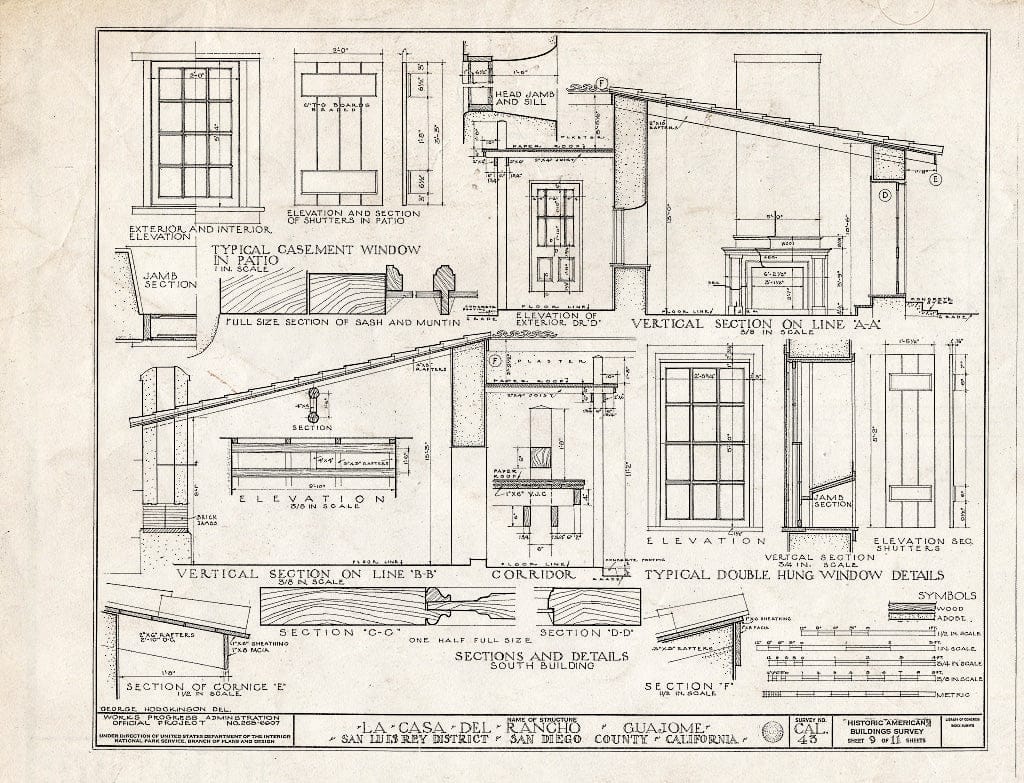 Blueprint HABS Cal,37-VIST.V,1- (Sheet 9 of 11) - Casa de Rancho Guajome, San Luis Rey, San Diego County, CA
