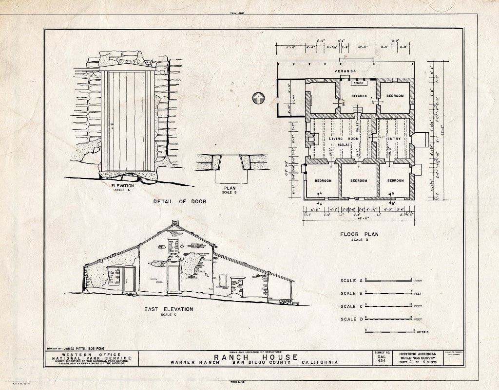 Blueprint HABS Cal,37-WARN.V,1- (Sheet 2 of 4) - Warner Ranch, Ranch House, San Felipe Road (State Highway S2), Warner Springs, San Diego County, CA