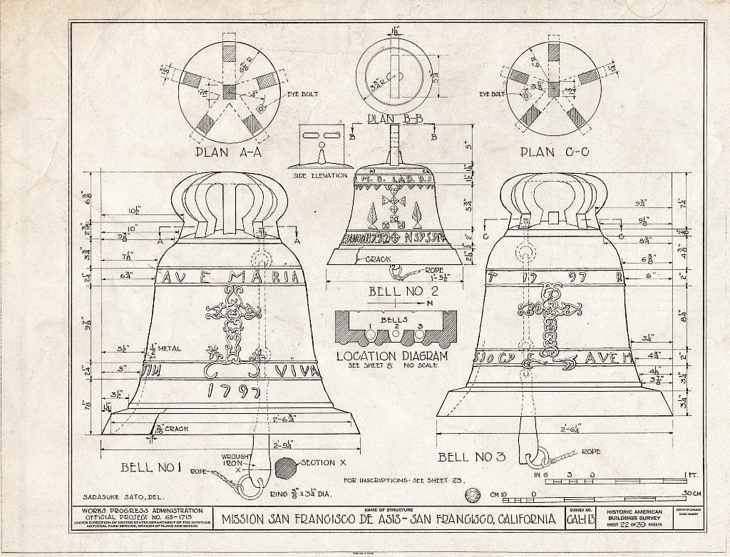 Blueprint HABS Cal,38-SANFRA,1- (Sheet 22 of 39) - Mission San Francisco de Asis, Mission & Sixteenth Streets, San Francisco, San Francisco County, CA
