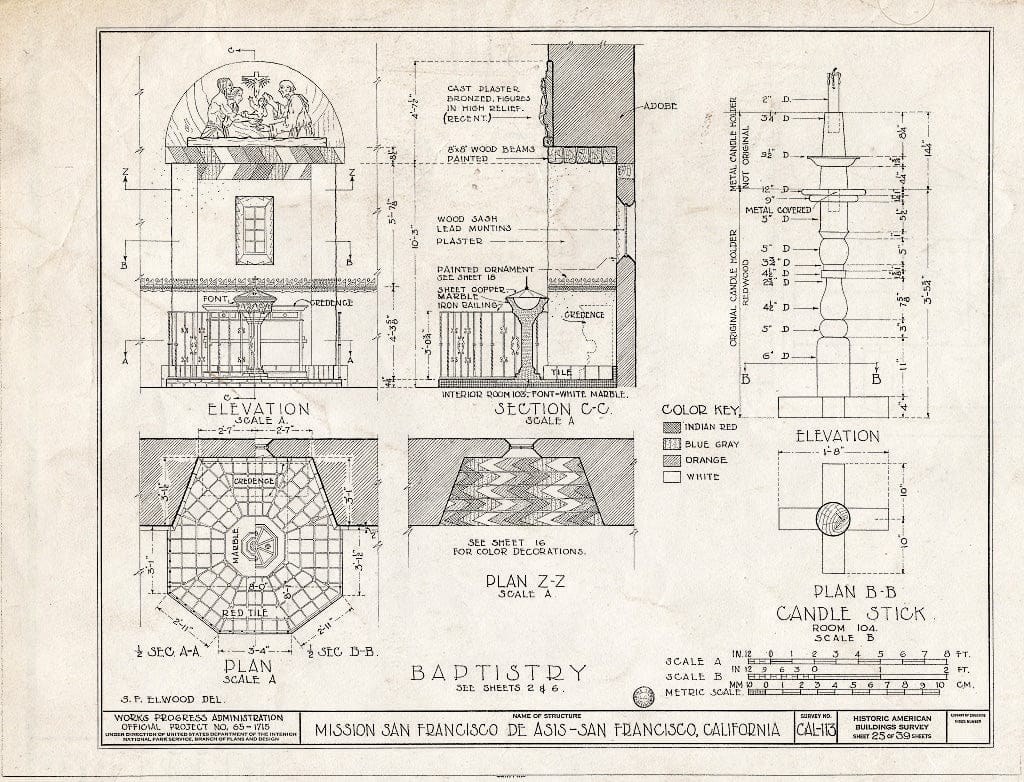 Blueprint HABS Cal,38-SANFRA,1- (Sheet 25 of 39) - Mission San Francisco de Asis, Mission & Sixteenth Streets, San Francisco, San Francisco County, CA