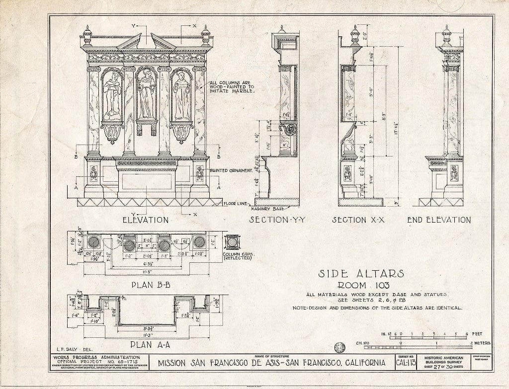 Blueprint HABS Cal,38-SANFRA,1- (Sheet 27 of 39) - Mission San Francisco de Asis, Mission & Sixteenth Streets, San Francisco, San Francisco County, CA