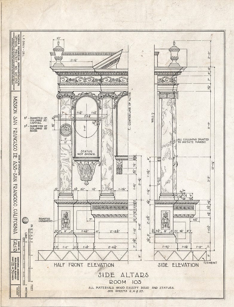 Blueprint HABS Cal,38-SANFRA,1- (Sheet 28 of 39) - Mission San Francisco de Asis, Mission & Sixteenth Streets, San Francisco, San Francisco County, CA