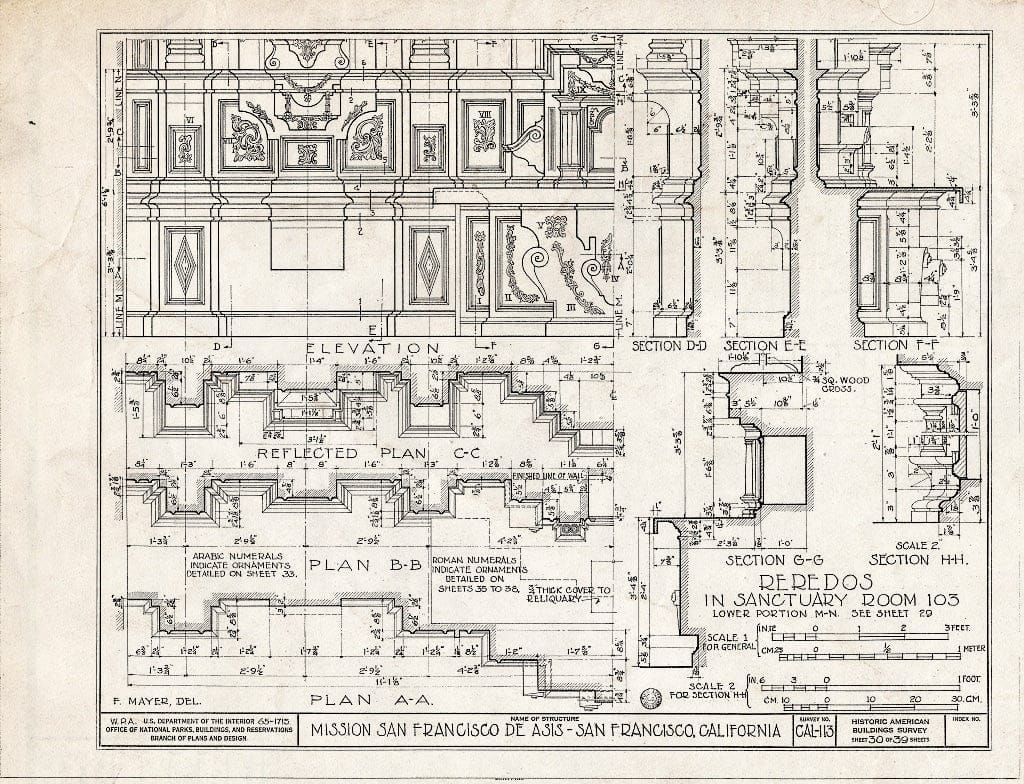 Blueprint HABS Cal,38-SANFRA,1- (Sheet 30 of 39) - Mission San Francisco de Asis, Mission & Sixteenth Streets, San Francisco, San Francisco County, CA