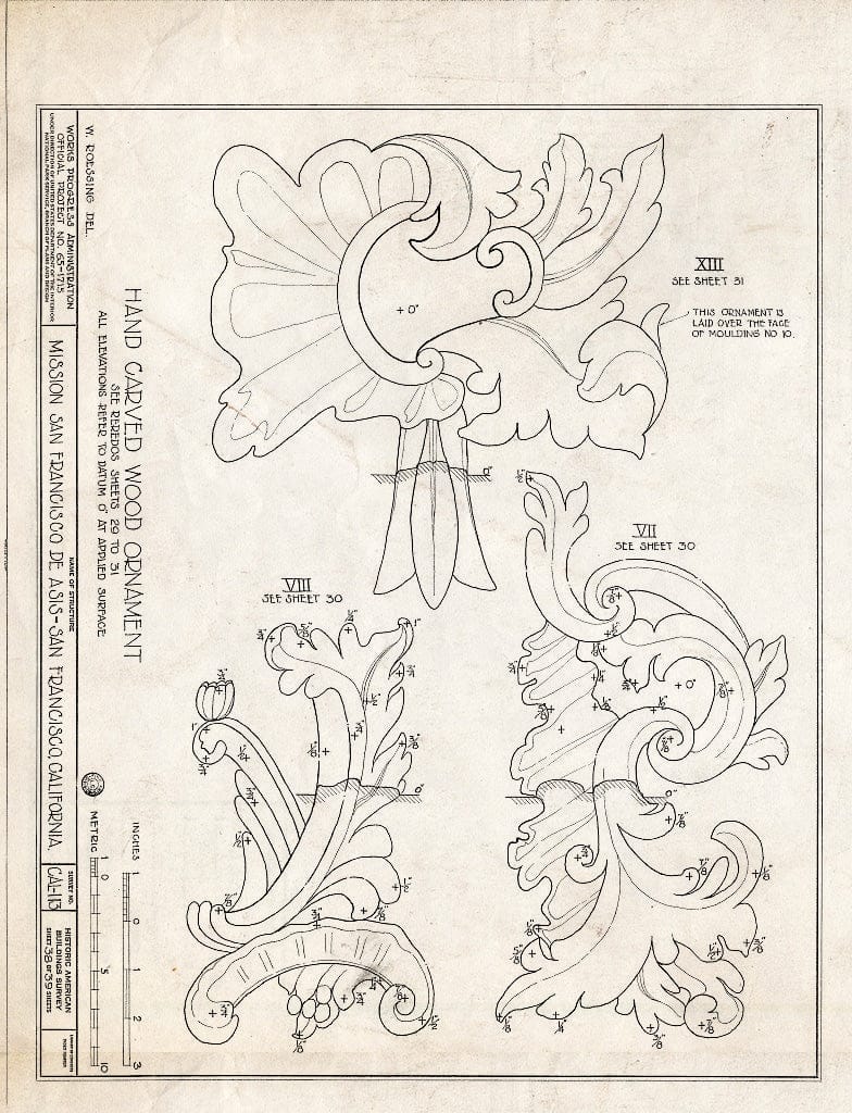 Blueprint HABS Cal,38-SANFRA,1- (Sheet 38 of 39) - Mission San Francisco de Asis, Mission & Sixteenth Streets, San Francisco, San Francisco County, CA