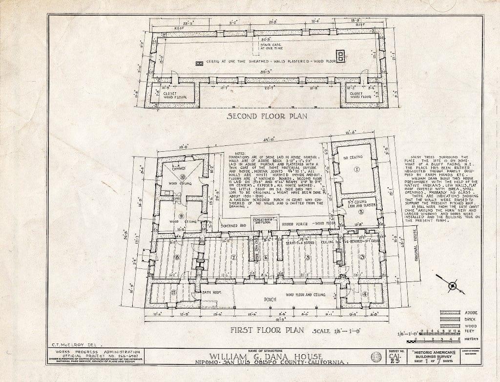 Blueprint HABS Cal,40-NIPO.V,1- (Sheet 1 of 7) - William G. Dana House, Guadalupe Road, Nipomo, San Luis Obispo County, CA