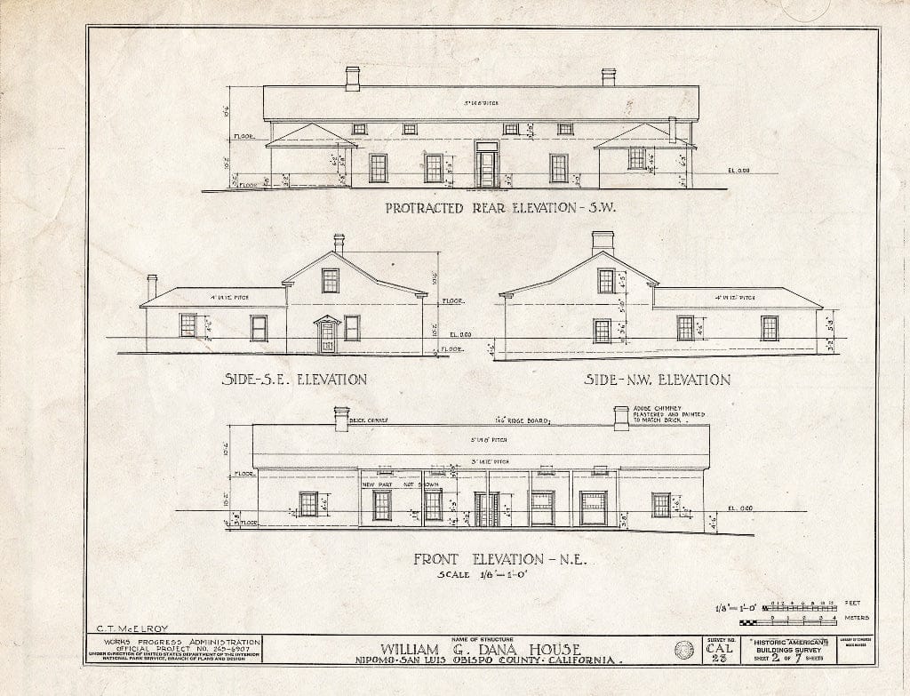 Blueprint HABS Cal,40-NIPO.V,1- (Sheet 2 of 7) - William G. Dana House, Guadalupe Road, Nipomo, San Luis Obispo County, CA